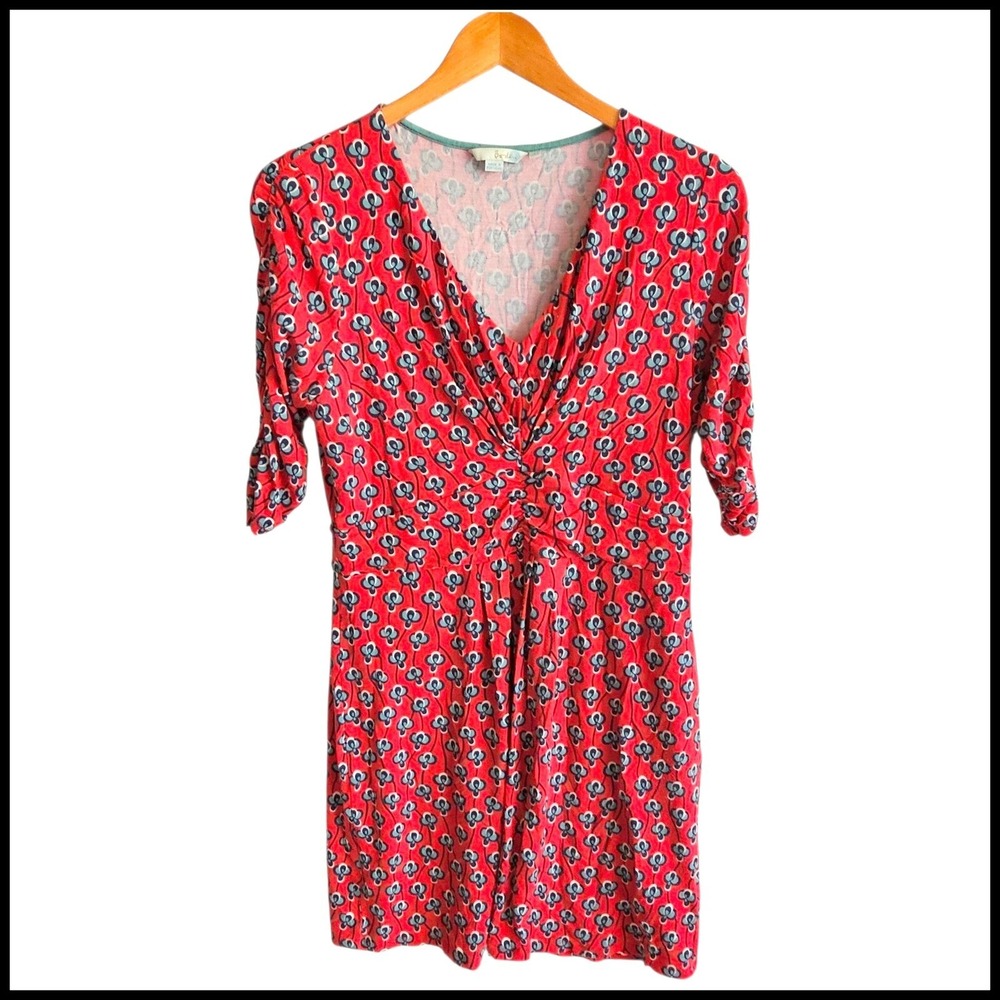 Boden Jersey Dress Floral Print V-Neck 3/4 Sleeve Casual Red US 12